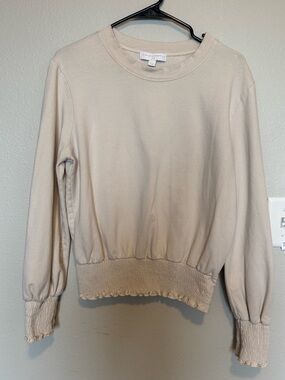 Spiritual Gangster Cream Lettuce Edge Cuffed Sweatshirt Size Large